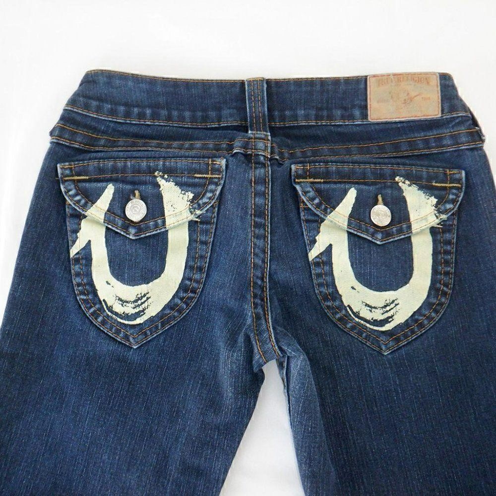 True Religion white abstract U horseshoe jeans